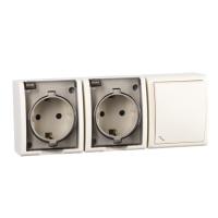 49739 Блок верт.: розетка 1-мест с/з, 250В, 16А+выкл.2-клав,250В,10А,IP54,белый/серый Feron