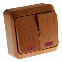 Lexel Этюд Дача Темный бук Выключатель 2-клавишный с подсветкой (сх. 5), наружный 