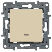 Legrand Etika Крем Выключатель 1-клавишный с подсветкой, 10А, винт. клем. 