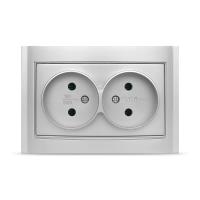 Розетка 2-м СП Бриллиант 16А IP20 без заземл. серебр. Universal 7949766