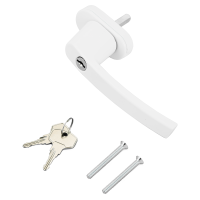 Ручка оконная пластиковая, с ключом+кнопка, штифт 37 мм, белая WH008