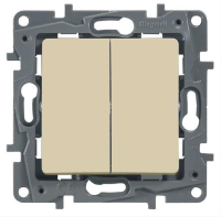 Legrand Etika Крем Выключатель 2-х клавишный, 10А, винт. клем. 