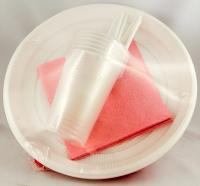 НАБОР №15 Тарелка д-200мл, вилка, нож, стакан 200мл, салфетка - 6шт. (арт. 2072)