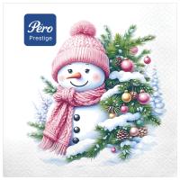 116636 Салфетки бумажные 20 шт., 33х33 см, "Милый снеговик", 3-х слойные, PERO Prestige