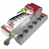 Сетевой фильтр "СОЮЗ" ПВС 3*0,75 5гн., выключатель с индикацией, с/з, серый 1,5м пакет/1/ 30/  1328