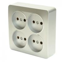 49333 Розетка 4-местная б/з открытого монтажа, квадрат, 250В, 10А, IP20, серебро MST10-14S-03